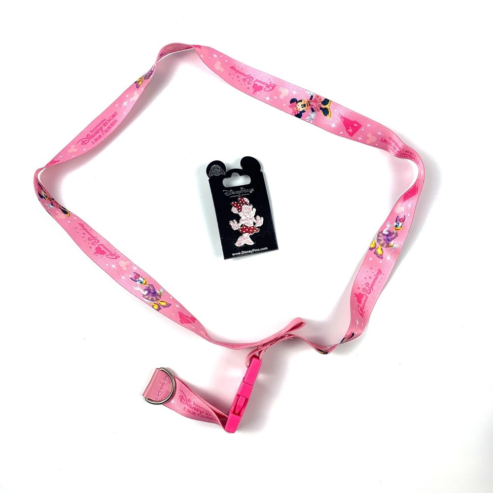 Disney Parks Minnie Mouse Pin Pink Red Shanghai Grand Opening Lanyard Pink 2 Pcs